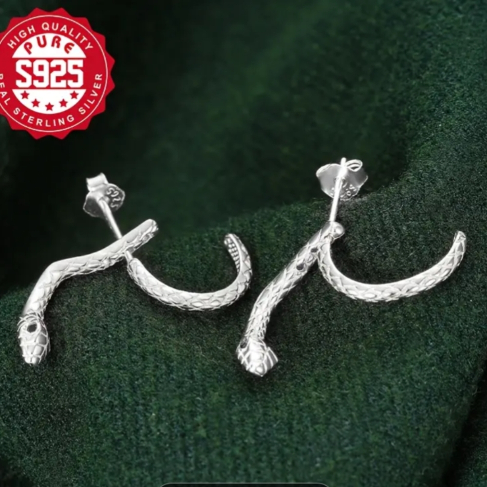 Silver Spiral Snake Ear Climber Earrings NWT - Picture 2 of 3